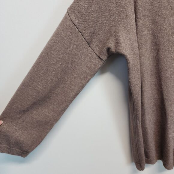 Made With Love Snap Front Cardigan Sweater Size XL Taupe Round Neck Soft Boxy - Picture 6 of 16
